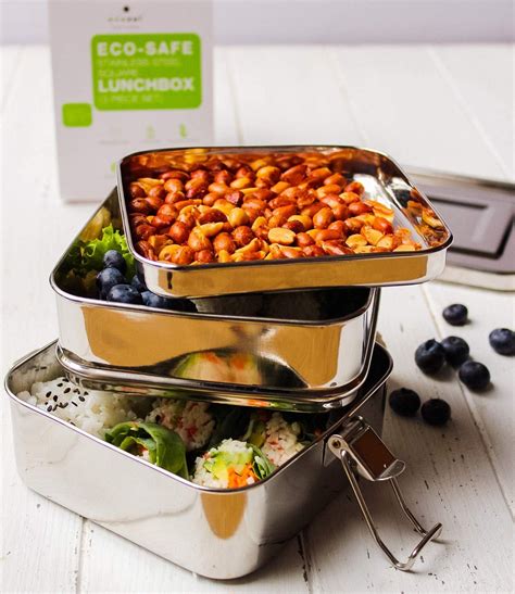 ecozoi Stainless Steel Lunch Box, Leak Proof, 2 Tier Rectangle 